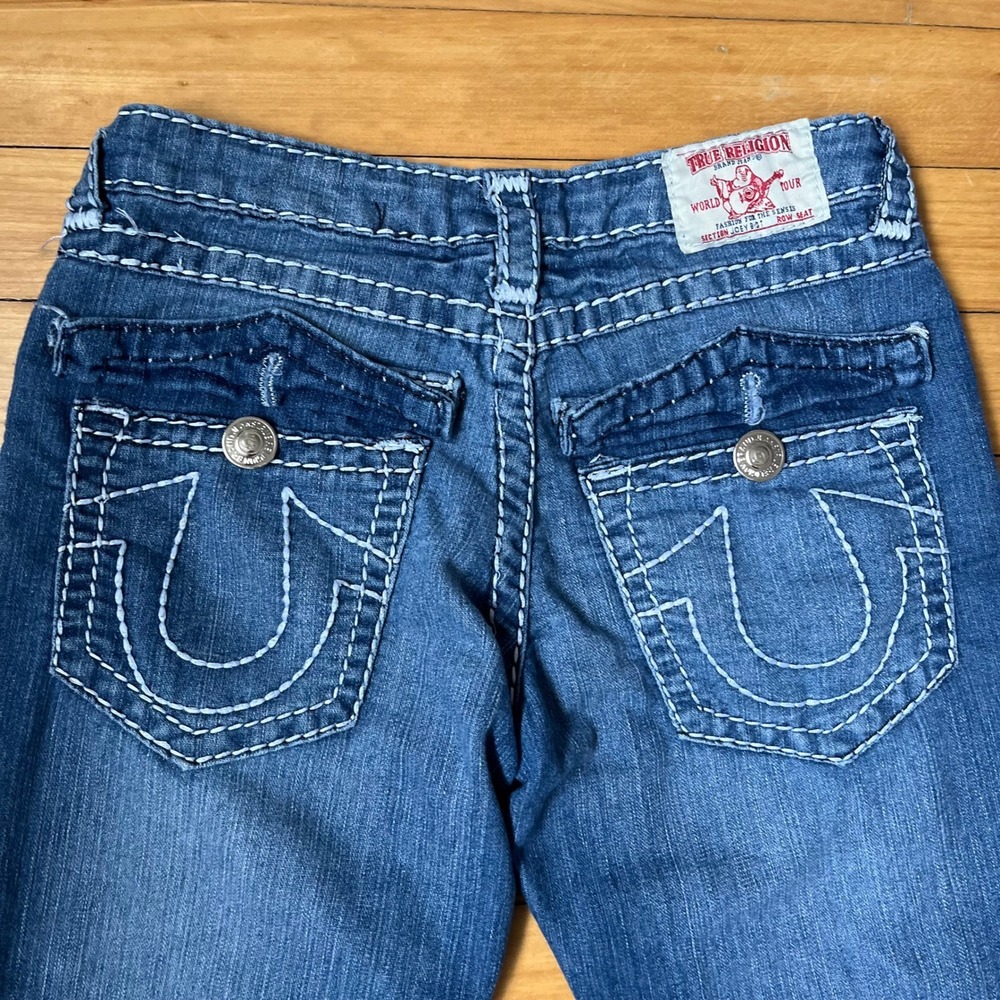 True Religion Joey Big T Blue Denim Cropped Jeans Made in USA Size 26 Low Rise - Picture 8 of 11
